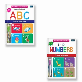 Write & Clean Reusable book - Set of 2 Books - Alphabet Capital Letters, and Numbers