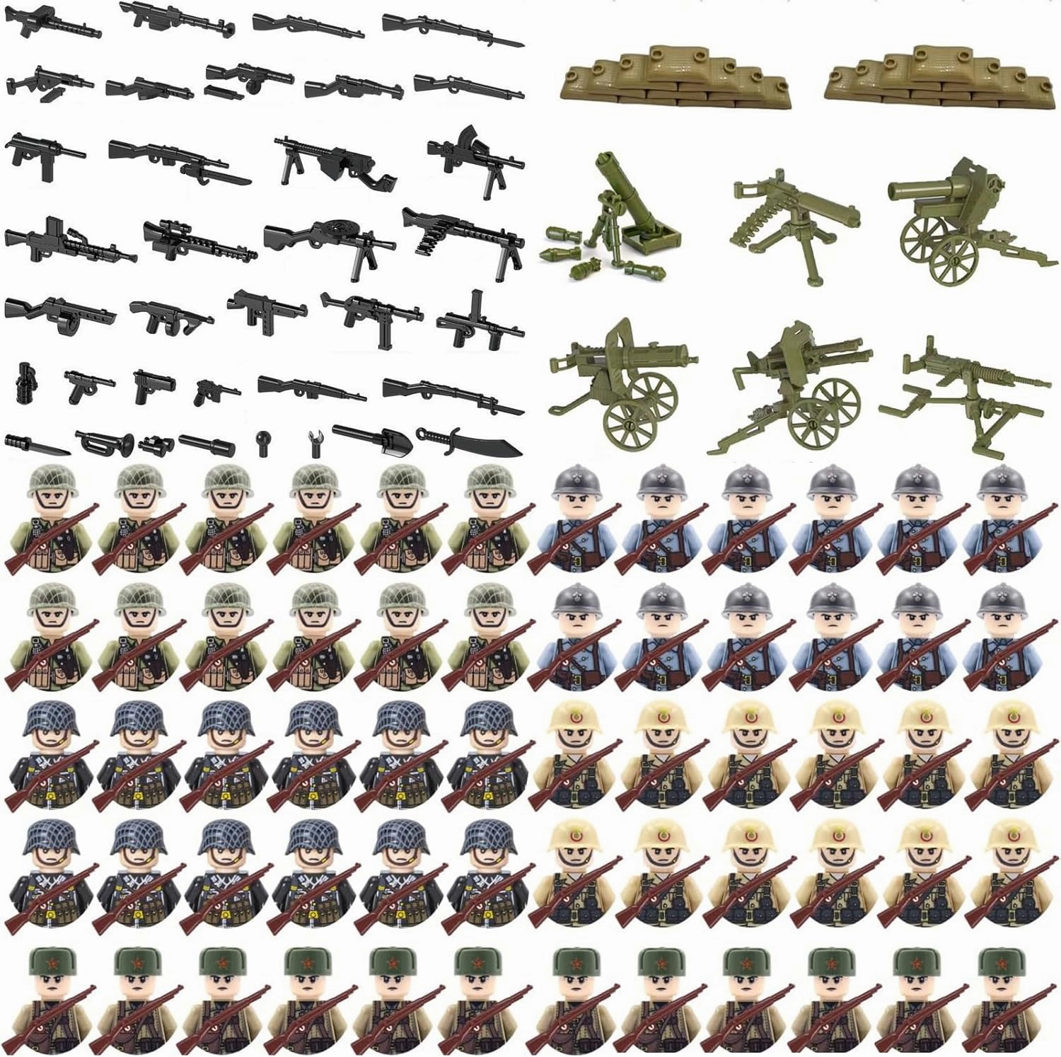WW2 Building Set Action Figures with Weapon Accessories World War 2 Battle Pack, Idea Gifts for Kids (180 Pcs)