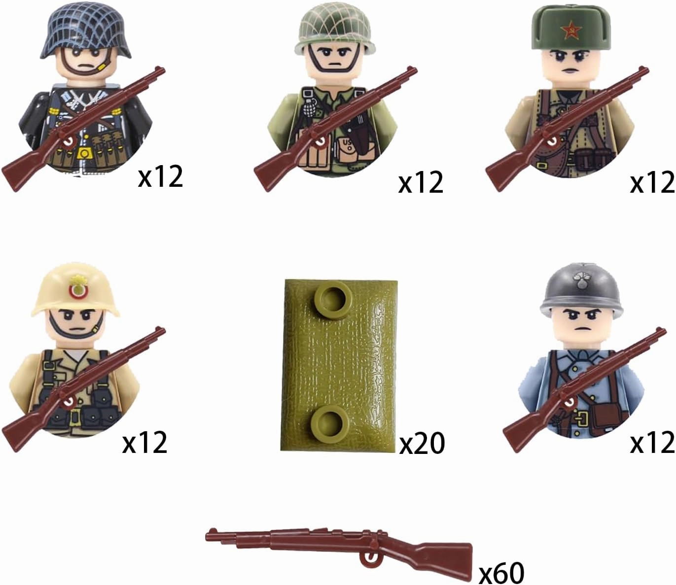 WW2 Building Set Action Figures with Weapon Accessories World War 2 Battle Pack, Idea Gifts for Kids (180 Pcs)