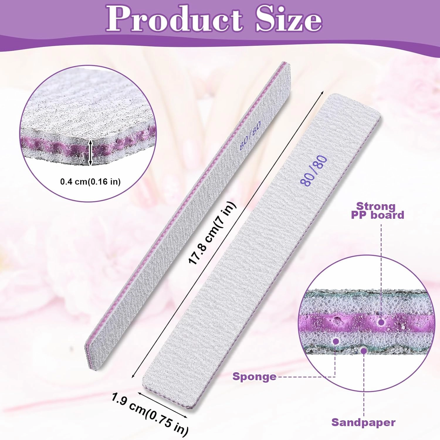 Xinnun 150 Pcs Nail Files 80/80 Grit Double Sides Professional Reusable Emery Board Nail Files for Acrylic Manicure Tools Suit for Home Salon