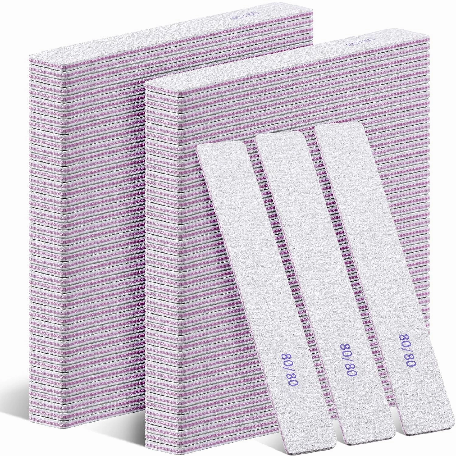 Xinnun 150 Pcs Nail Files 80/80 Grit Double Sides Professional Reusable Emery Board Nail Files for Acrylic Manicure Tools Suit for Home Salon