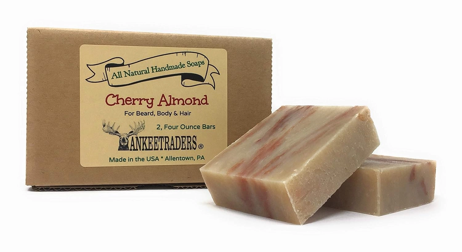 YANKEETRADERS Cherry Almond Beard, Body & Hair Soap, Handmade & Vegan / 2 Bars