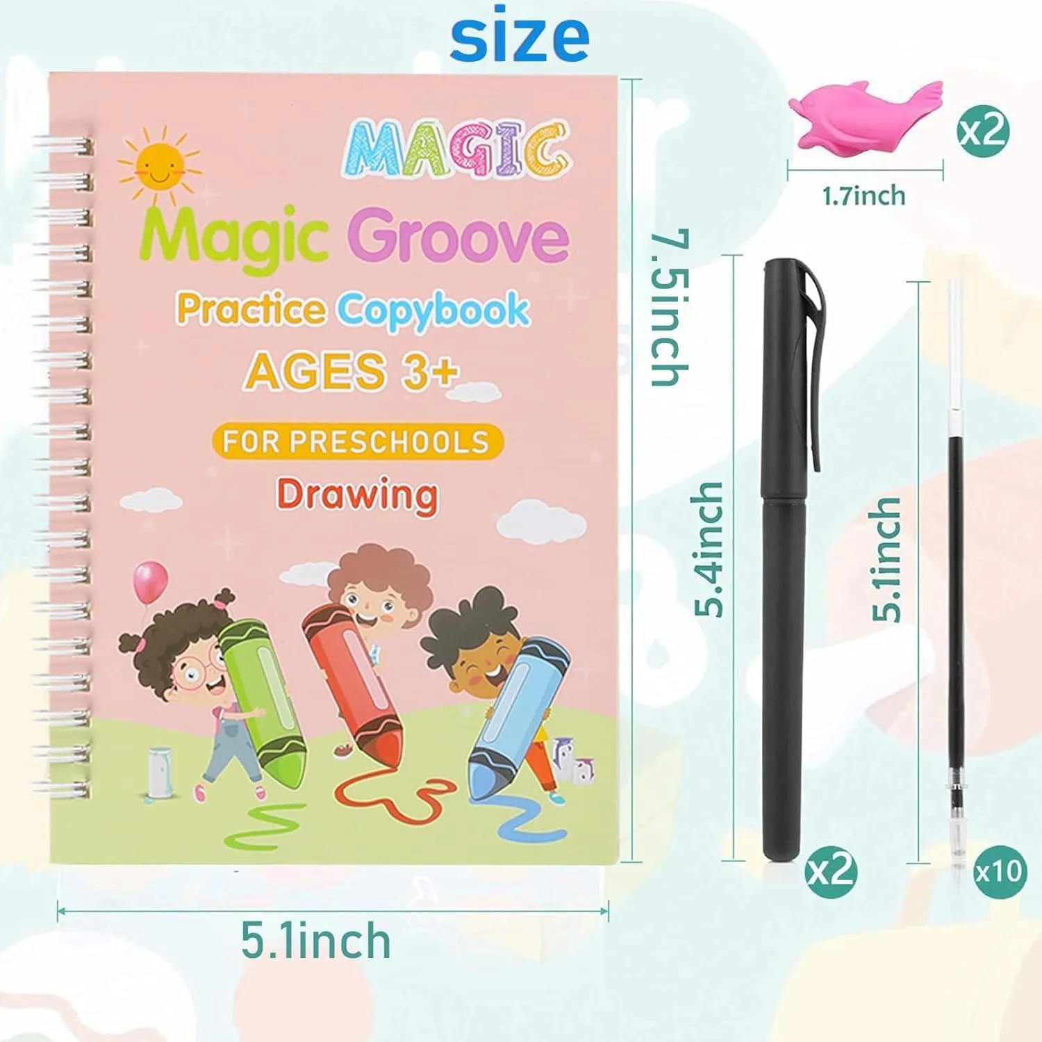 Yekidos 2 Sets Calligraphy Magic Reusable Copybooks Learn to Write Kids Age 3 4 5 6 7 8 Handwriting Practice Preschool Kits Activities Children Tracing Book School Supplies Disappearing Ink