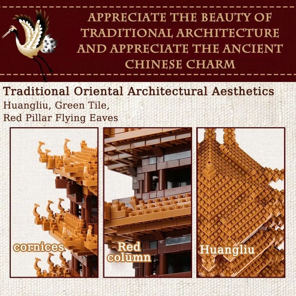 Yellow Crane Tower Building Sets Building Bricks,Chinese Ancient Famous Architecture Micro Building Blocks Toys,STEM Building Toys Model for Kids Boys Girls and Adults,4032PCS