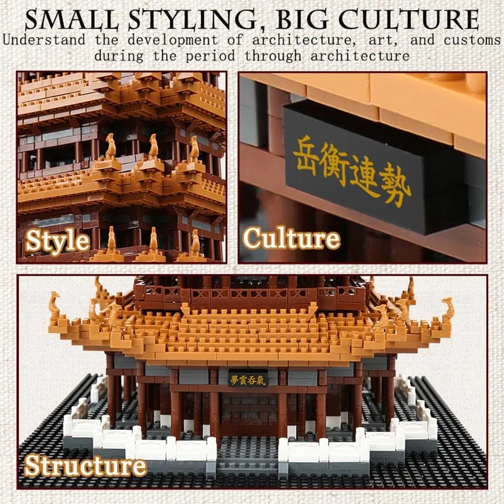 Yellow Crane Tower Building Sets Building Bricks,Chinese Ancient Famous Architecture Micro Building Blocks Toys,STEM Building Toys Model for Kids Boys Girls and Adults,4032PCS