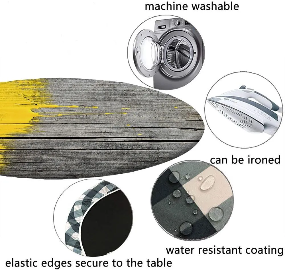 Yellow Round Fitted Tablecloth, Wooden Board Paint Splashes Brush Stroke Design Elements, Suitable for Wedding/Banquet/Restaurant/Party, Fit for 32" Table, Yellow Grey
