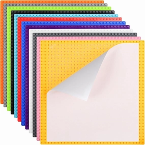 ZEAYEA 12 Pack Peel and Stick Baseplates, 10 x 10 Inch Self Adhesive Building Base, Compatible with Most Standard Building Bricks, Building Brick Plates for Activity Tables, Walls, 12 Colors