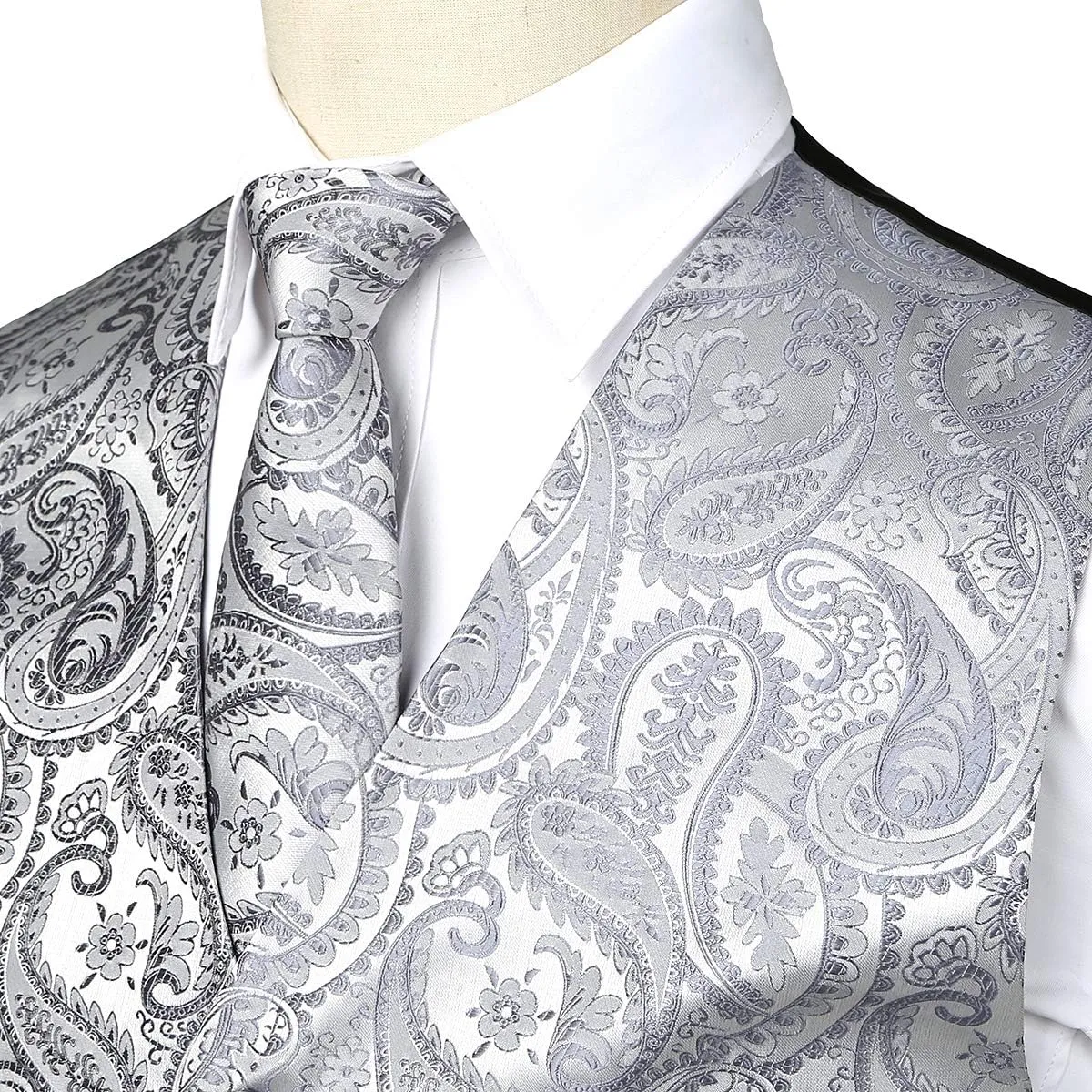 ZEROYAA Mens Classic 3pc Jacquard Paisley Vest Set Necktie Pocket Square Waistcoat for Suit or Tuxedo