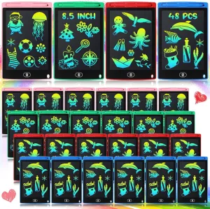Zhehao 48 Pieces LCD Writing Tablet Doodle Pads Bulk for Kids 8.5 Inch LCD Drawing Board Colorful Doodle Board Reusable Erasable Painting Pads Learning Toy for 3-10 Years Old (Blue,red,Green,Pink)