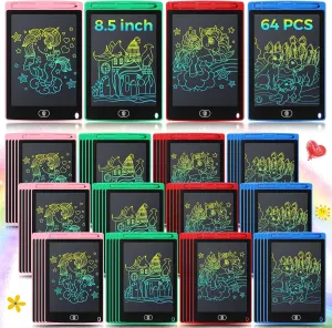 Zhehao 64 Pieces LCD Writing Tablet Doodle Board for Kids Bulk, 8.5 Inch Colorful Reusable Erasable Screen Drawing Pad Learning Educational Toy Birthday Travel Gift for Boy Girl 3-8 Years Old
