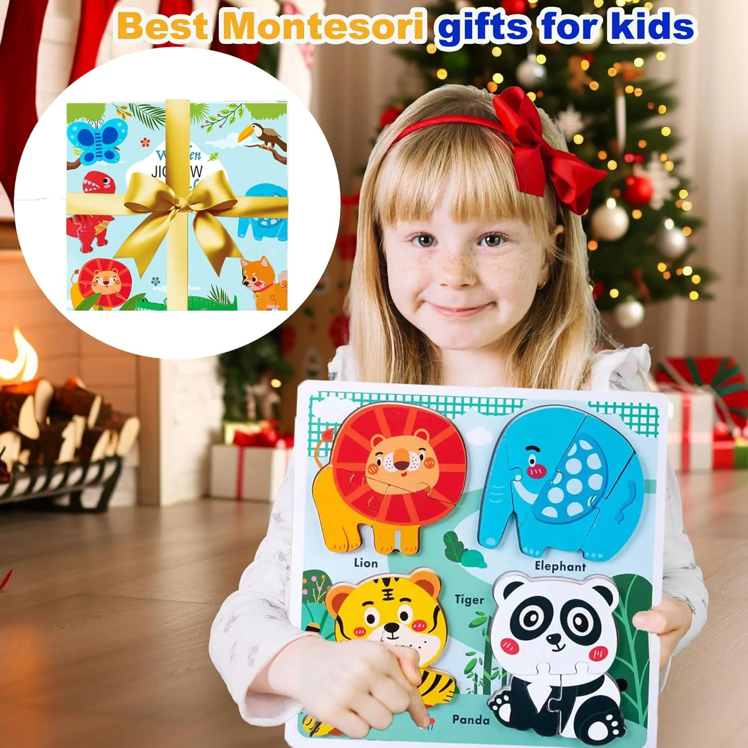 Zoo Safari Animal Toddler Puzzles Ages 1-3, Wooden Puzzles for Toddlers 2-4, Fun Educational Toys for 18-36 Months Baby,Crafted Wood Birthday Gifts for 24  Month Little Girls Boys