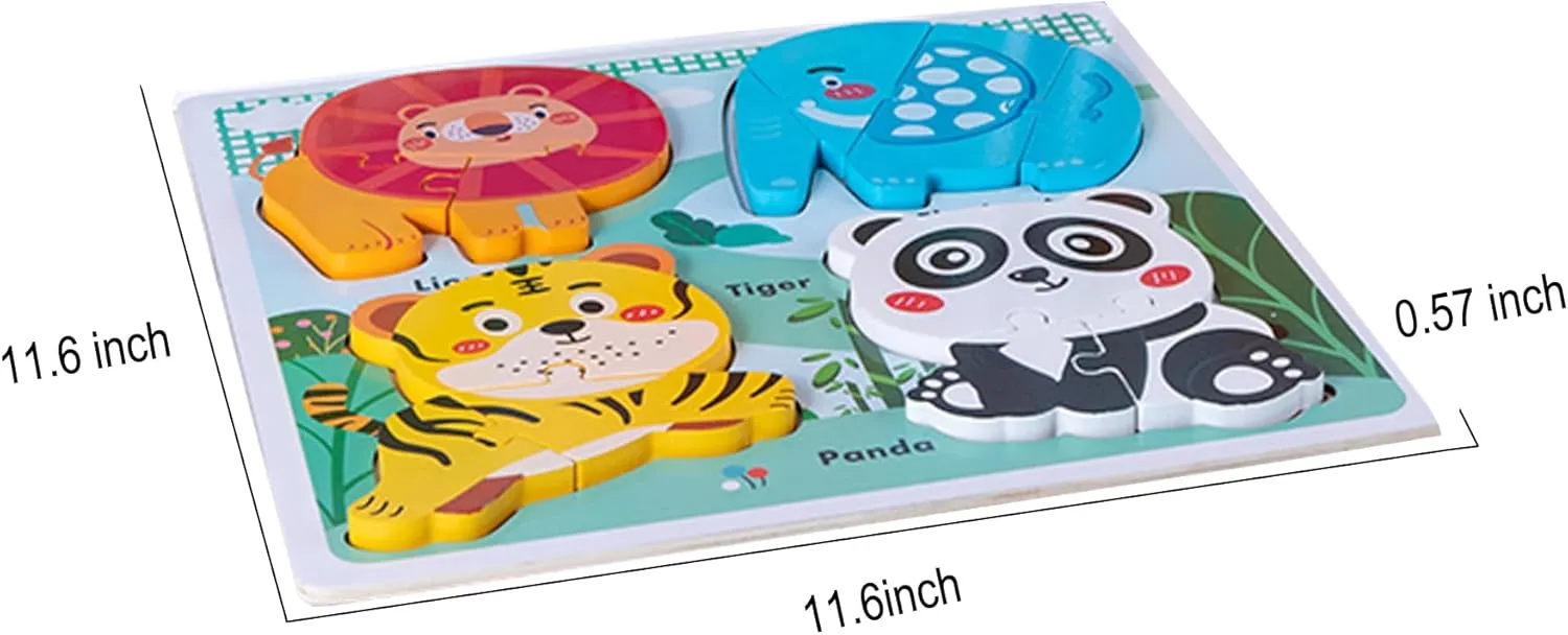 Zoo Safari Animal Toddler Puzzles Ages 1-3, Wooden Puzzles for Toddlers 2-4, Fun Educational Toys for 18-36 Months Baby,Crafted Wood Birthday Gifts for 24  Month Little Girls Boys