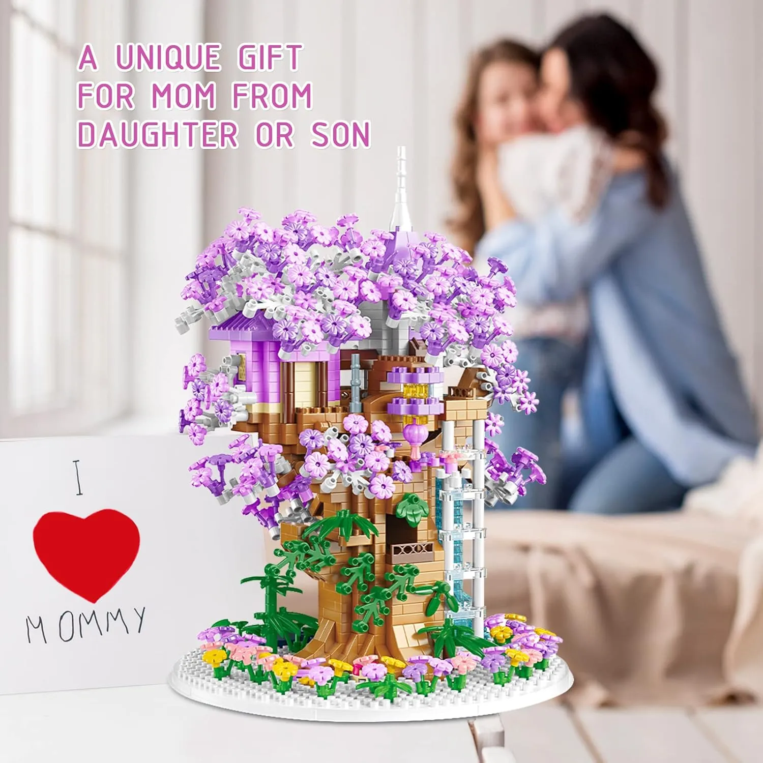 ZYLEGEN Cherry Blossom Tree House Building Kit with Light,Sakura Tree House Mini Bricks Sets Flower Botanical Collection Building Toy,Creative for Home/Office Desk Décor(1,380Pcs)
